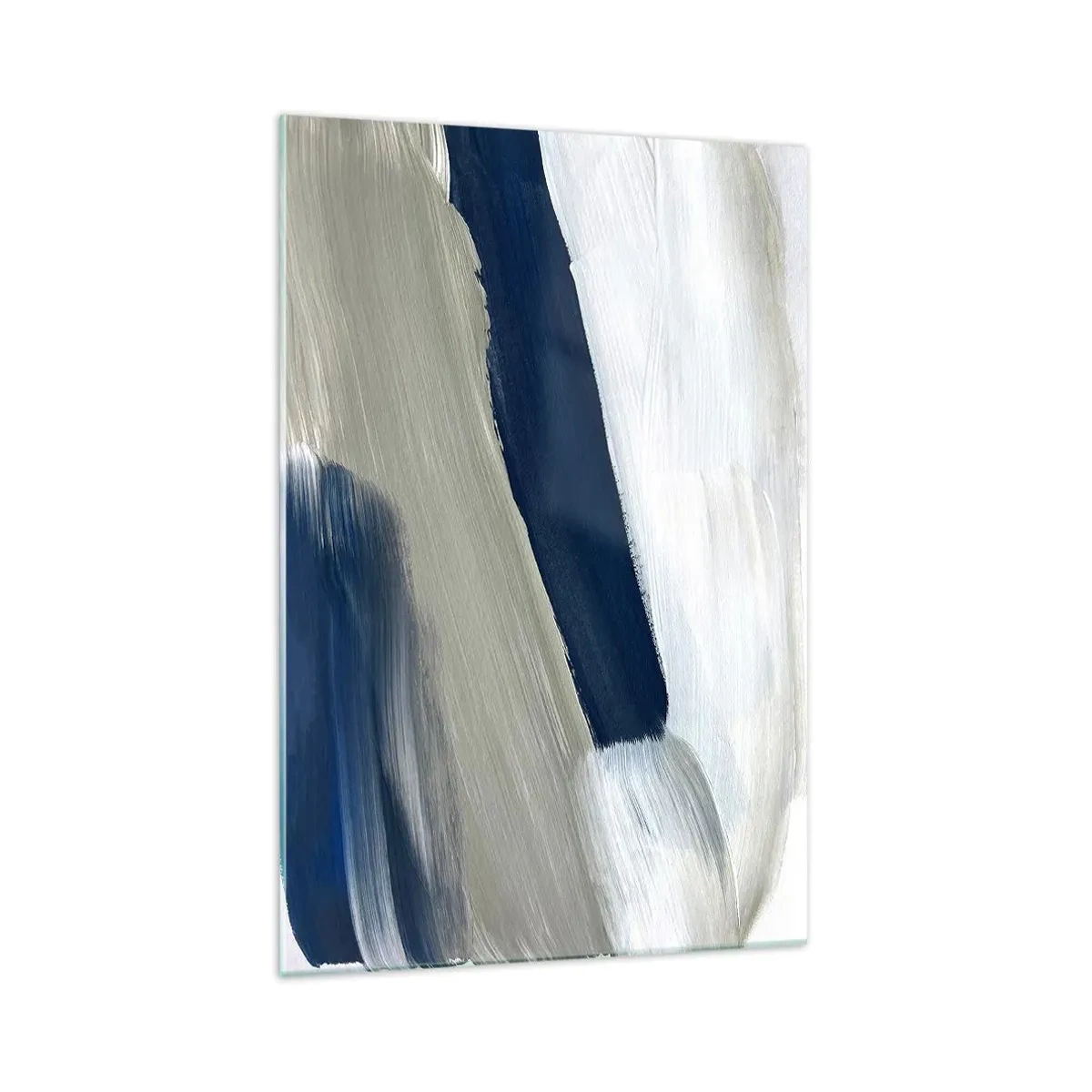 Glasbild - Bild auf glas - Abstrakte Pinselstriche in Blau- und Grautönen - 70x100cm - Begegnung mit dem Weißsein - Moderne Wanddekoration für Wohnzimmer und Schlafzimmer ARTTOR