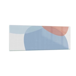 Glasbild - Bild auf glas - Eine abstrakte Komposition in Pastelltönen von Blau und Rosa mit organischen Formen. - 140x50cm - Pastellbeziehungen - Moderne Wanddekoration für Wohnzimmer und Schlafzimmer ARTTOR