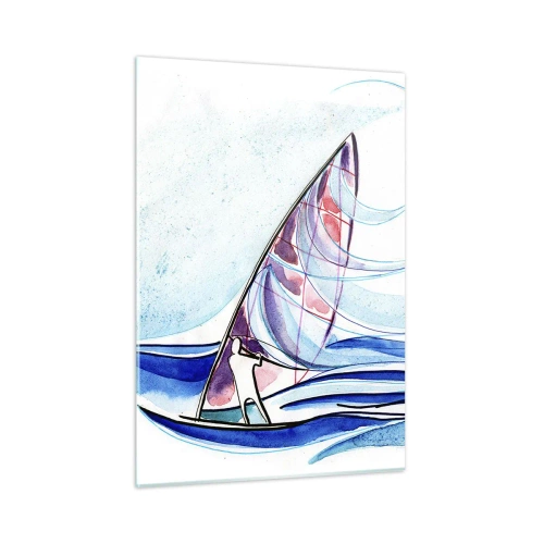 Glasbild - Bild auf glas - Ein Segelboot auf den Wellen im Aquarellstil - 50x70cm - Mit dem Wind im Rhythmus der Wellen - Moderne Wanddekoration für Wohnzimmer und Schlafzimmer ARTTOR