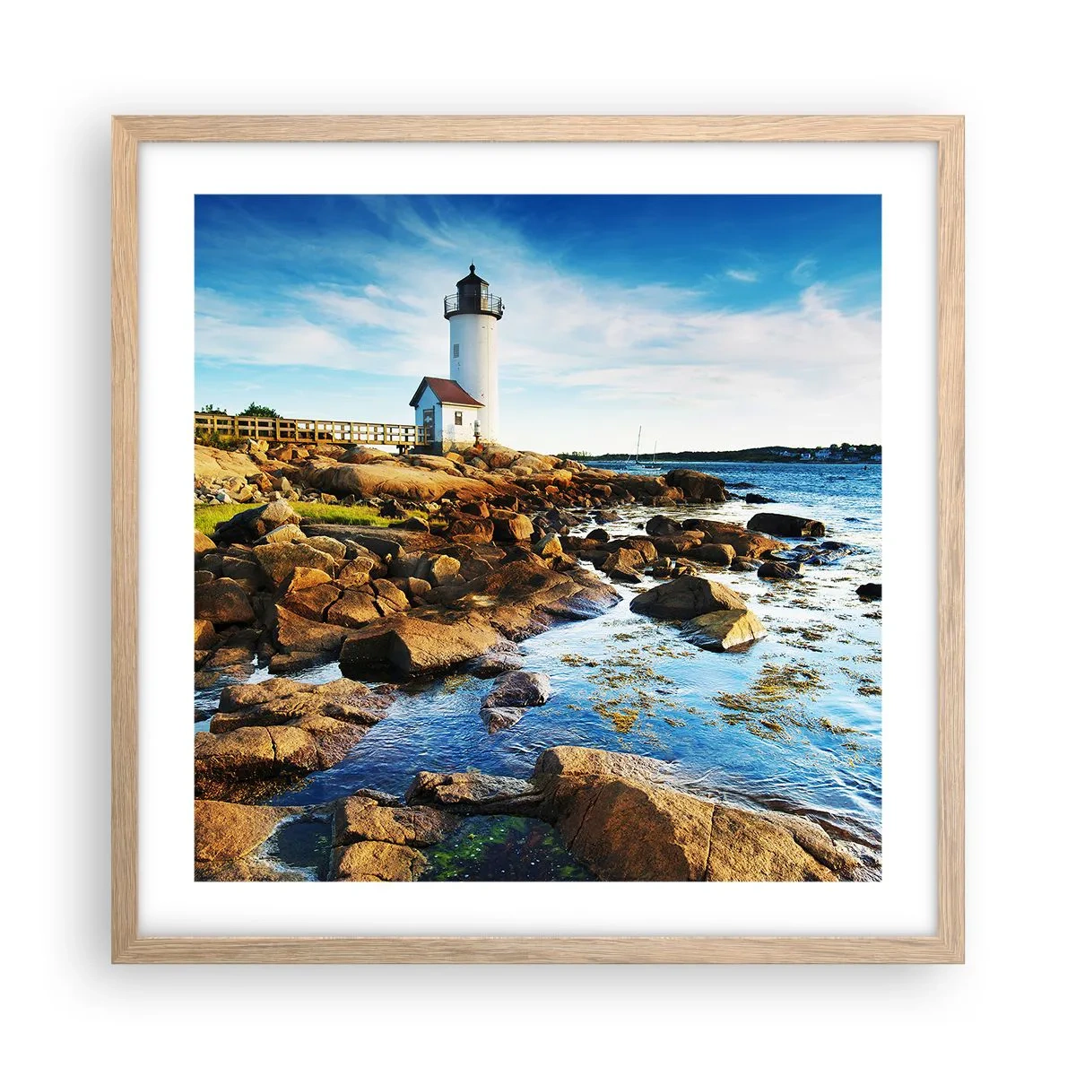 Poster in einem Rahmen aus heller Eiche - Komm glücklich zurück, ich warte - 50x50 cm