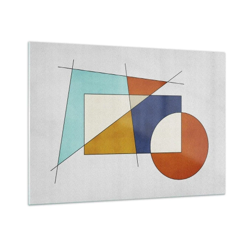 Glasbild - Bild auf glas - Bunte geometrische Formen auf hellem Hintergrund im modernistischen Stil - 100x70cm - Abstraktion: modernistisches Spiel - Moderne Wanddekoration für Wohnzimmer und Schlafzimmer ARTTOR