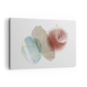 Bild auf Leinwand - Leinwandbild - Abstrakte Formen mit zarten Farben und goldenen Linien - 120x80cm - Korallen des Weltraums - Moderne Wanddekoration für Wohnzimmer und Schlafzimmer ARTTOR