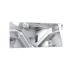 Glasbild - Bild auf glas - Eine abstrakte Komposition aus Treppen in einer surrealistischen Raumanordnung - 120x50cm - Die Paradoxien des Weltraums - Moderne Wanddekoration für Wohnzimmer und Schlafzimmer ARTTOR