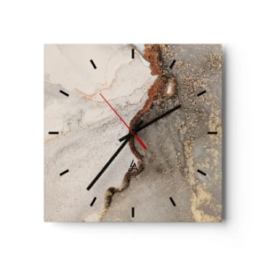 Wanduhr - Glasuhr - Abstraktes Motiv mit Gold- und Grautönen - 30x30cm - An der Grenze der Farben - Moderne Wanddekoration für Wohnzimmer und Schlafzimmer ARTTOR