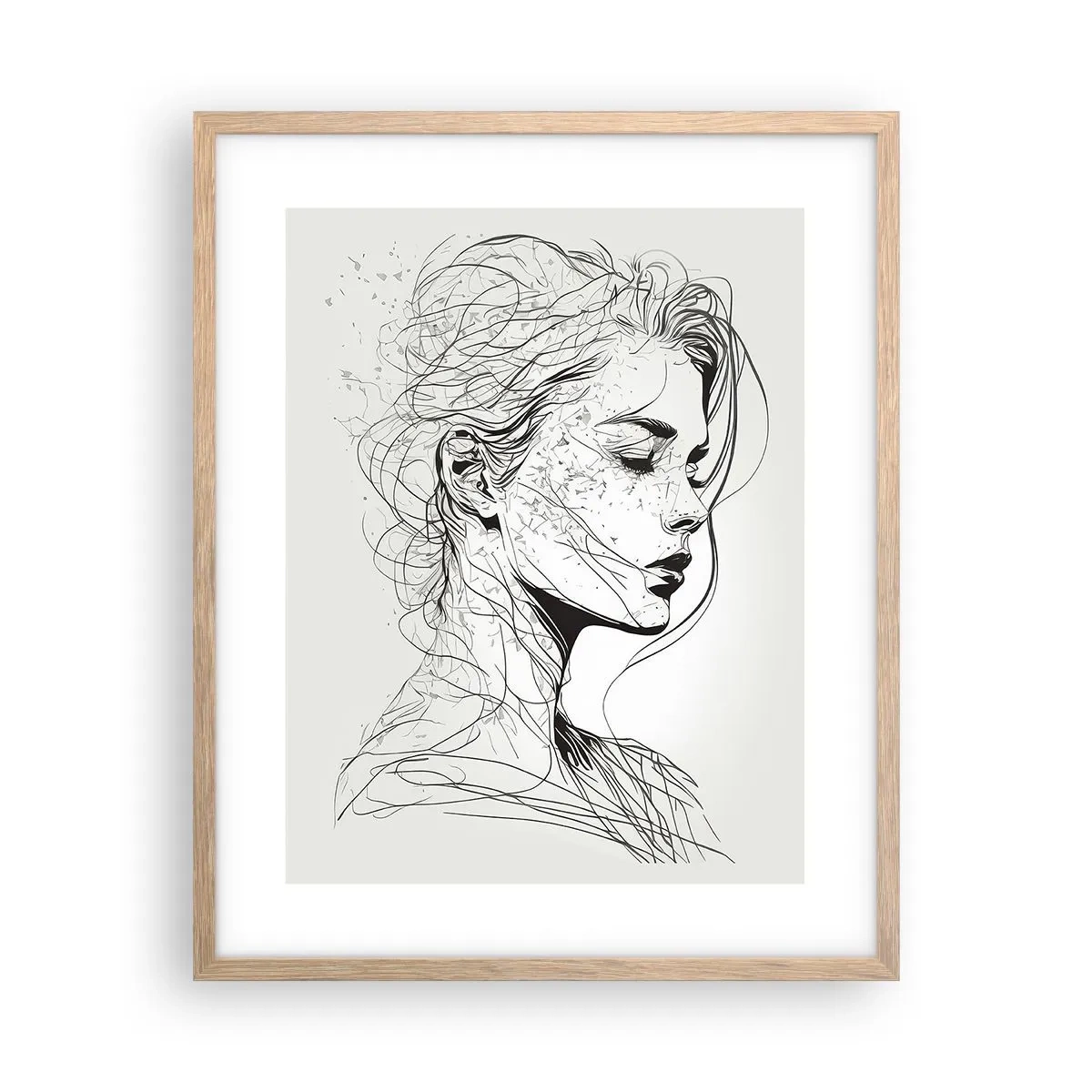 Poster in einem Rahmen aus heller Eiche - Porträt im Gedanken - 40x50 cm