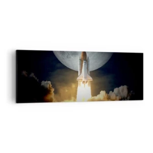 Bild auf Leinwand - Leinwandbild - Eine Rakete hebt vor dem Hintergrund eines Vollmonds ab, umgeben von dynamischen Wolken. - 140x50cm - Beginn eines überirdischen Abenteuers - Moderne Wanddekoration für Wohnzimmer und Schlafzimmer ARTTOR