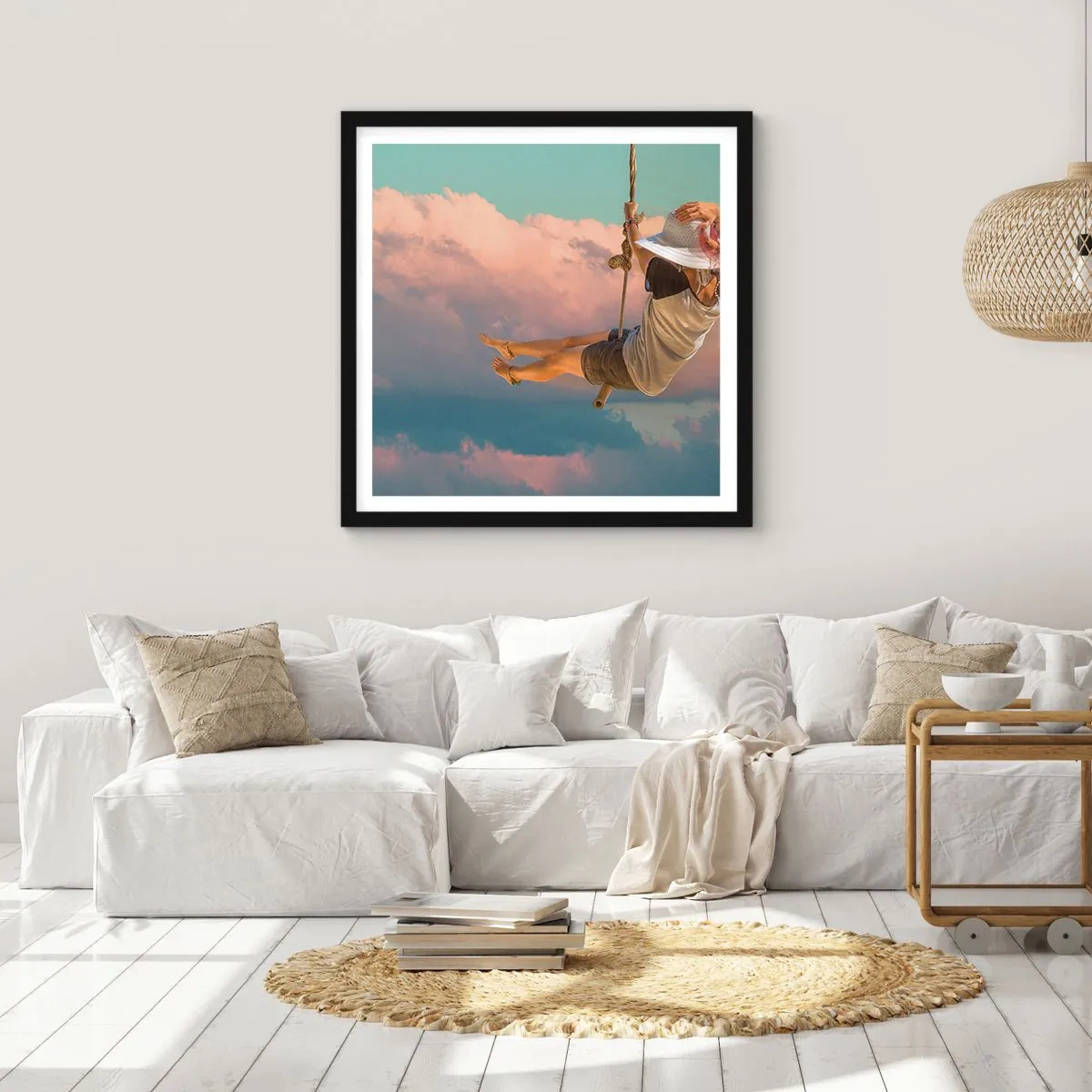 Poster in einem schwarzem Rahmen - Spaß in den Wolken - 50x50 cm