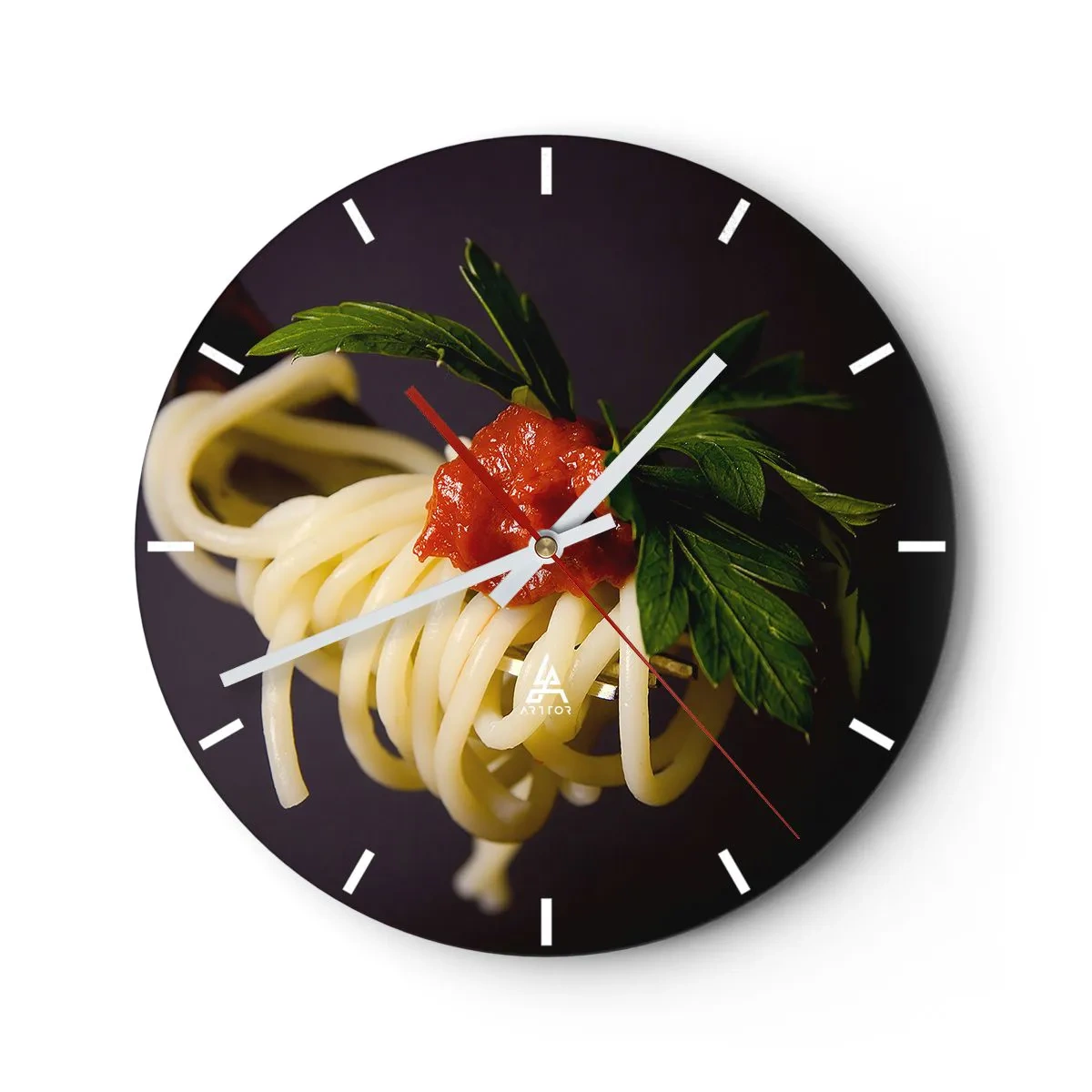 Wanduhr - Glasuhr - Spaghetti mit Tomatensauce und Kräutern - 30x30cm - Ein leckerer Bissen - Moderne Wanddekoration für Wohnzimmer, Küche und Schlafzimmer ARTTOR