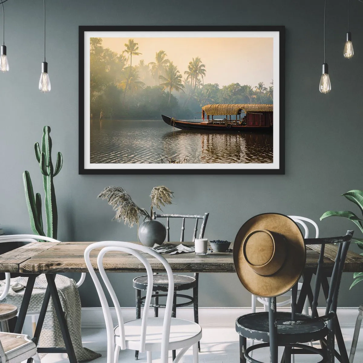 Poster in einem schwarzem Rahmen - Haus am Fluss - 40x30 cm