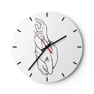 Wanduhr - Glasuhr - Eine zarte Skizze von zwei gefalteten Händen auf weißem Hintergrund - 30x30cm - Gute Geste - Moderne Wanddekoration für Wohnzimmer, Küche und Schlafzimmer ARTTOR
