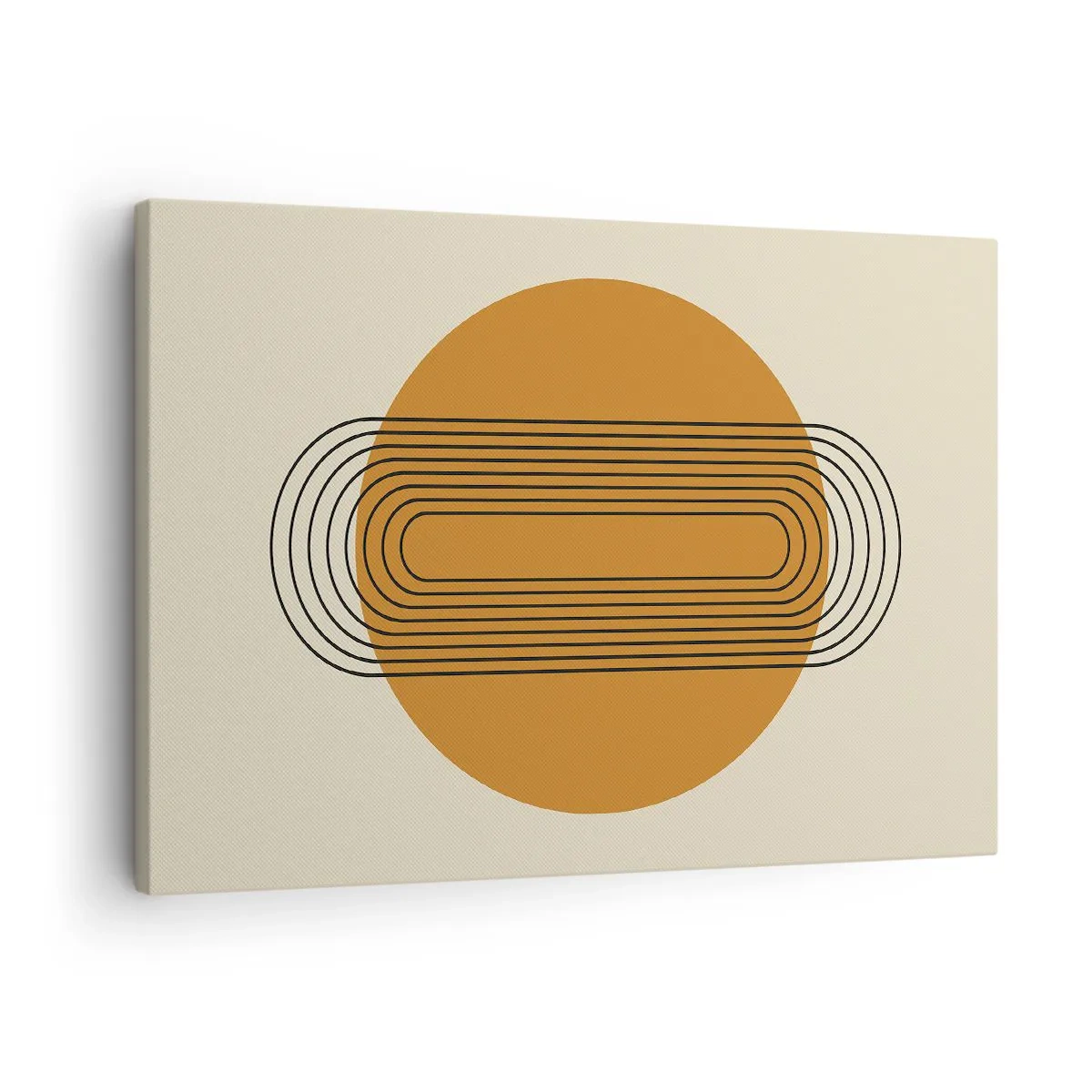 Bild auf Leinwand - Leinwandbild - Geometrisches Muster mit orangefarbenen Kreisen und Linien - 70x50cm - Perfekter Plan - Moderne Wanddekoration für Wohnzimmer und Schlafzimmer ARTTOR