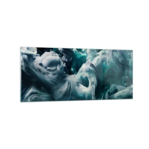 Glasbild - Bild auf glas - Dynamische abstrakte Wellen in Blau- und Weißtönen - 120x50cm - Farbbewegung - Moderne Wanddekoration für Wohnzimmer und Schlafzimmer ARTTOR