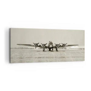 Bild auf Leinwand - Leinwandbild - Historisches Flugzeug auf dem Flughafen in Sepia - 120x50cm - Wie immer bereit - Moderne Wanddekoration für Wohnzimmer und Schlafzimmer ARTTOR