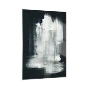 Glasbild - Bild auf glas - Minimalistische Abstraktion in Schwarzweiß - 50x70cm - Vertikal und horizontal gewebt - Moderne Wanddekoration für Wohnzimmer und Schlafzimmer ARTTOR