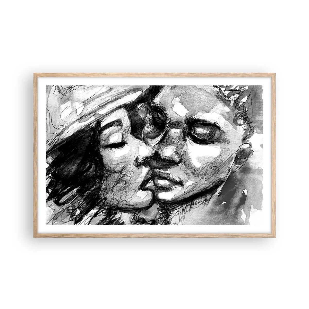 Poster in einem Rahmen aus heller Eiche - Zärtlicher Moment - 91x61 cm
