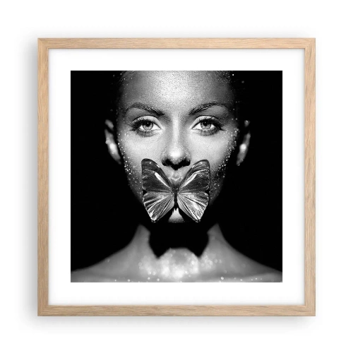 Poster in einem Rahmen aus heller Eiche - Schmetterlingskuss - 40x40 cm