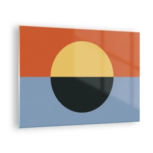 Glasbild - Bild auf glas - Abstrakte Komposition mit einem Kreis in warmen und kalten Farbtönen - 70x50cm - Eine Komposition aus Wärme und Kühle - Moderne Wanddekoration für Wohnzimmer und Schlafzimmer ARTTOR