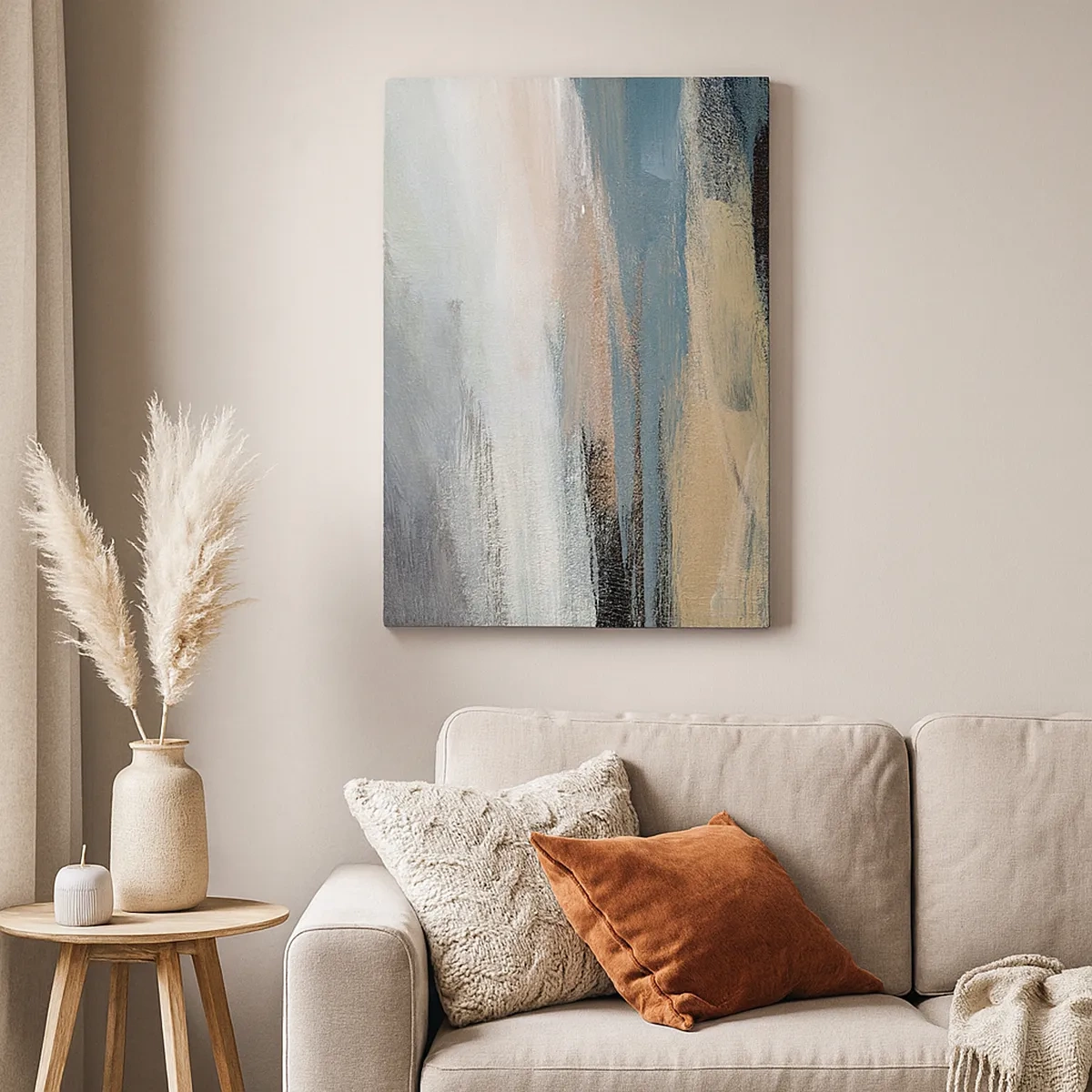 Bild auf Leinwand - Leinwandbild - Abstrakte Landschaft in gedämpften Blau- und Beigetönen - 50x70cm - Abstraktion: nördliche Landschaft - Moderne Wanddekoration für Wohnzimmer und Schlafzimmer ARTTOR