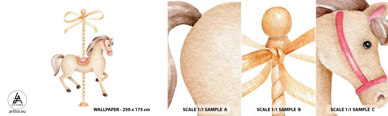 Fototapeten Muster Selbstklebend Deluxe Sticker - Anmutiger Trab - Pferd, Karussell, Mädchenhaft - 100x30 cm