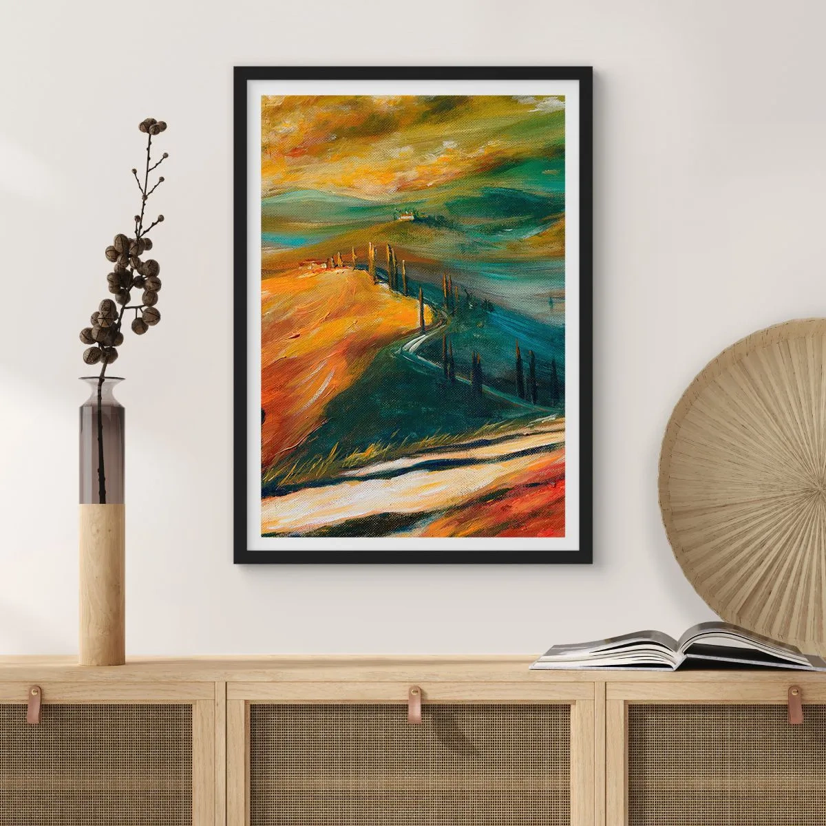 Poster in einem schwarzem Rahmen - Toskanische Landschaft - 70x100 cm