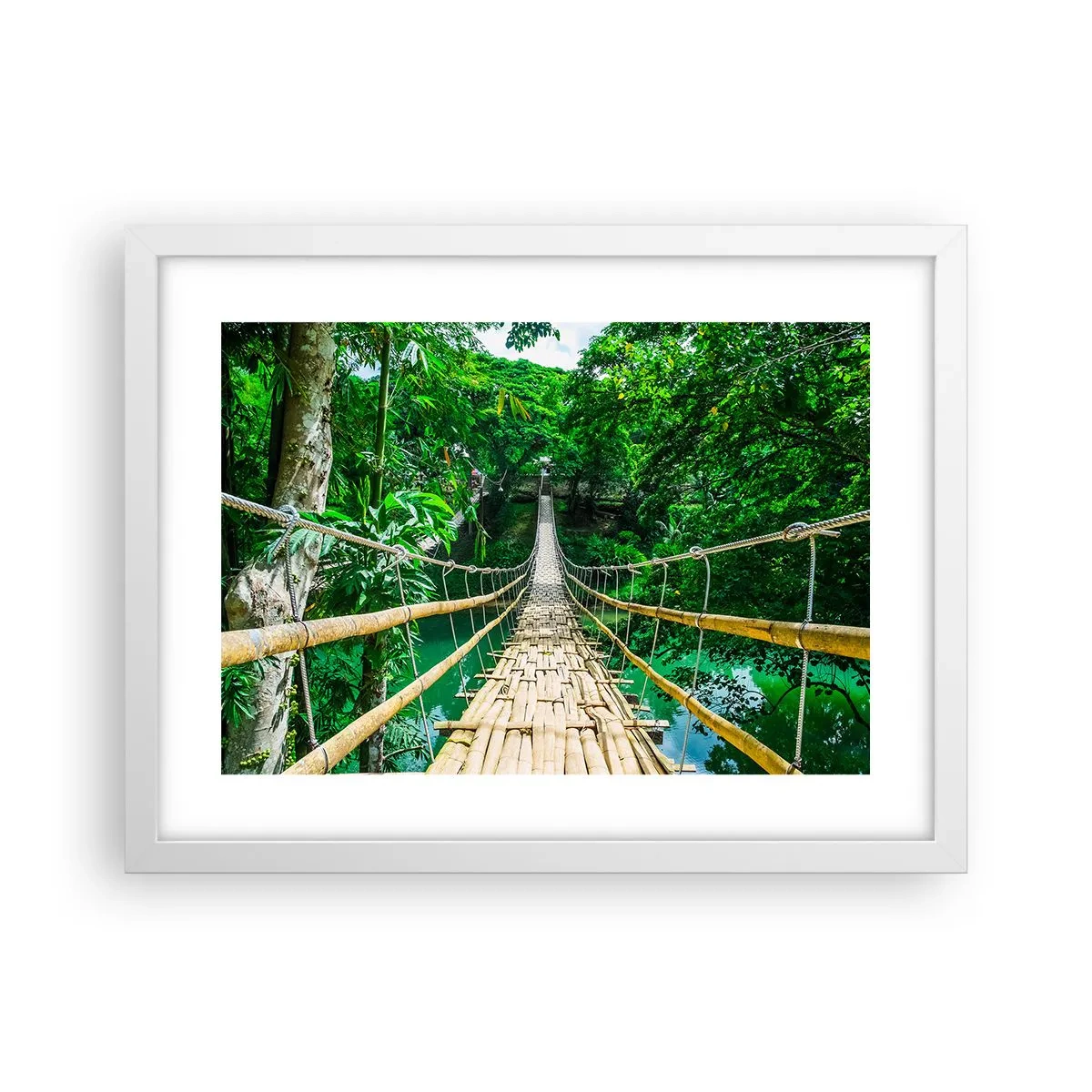 Poster in einem weißen Rahmen - Monkey Bridge über das Grün - 40x30 cm