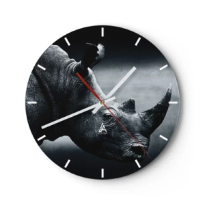 Wanduhr - Glasuhr - Porträt eines Nashorns in monochromen Tönen auf dunklem Hintergrund - 30x30cm - Richtiges Profil - Moderne Wanddekoration für Wohnzimmer, Küche und Schlafzimmer ARTTOR
