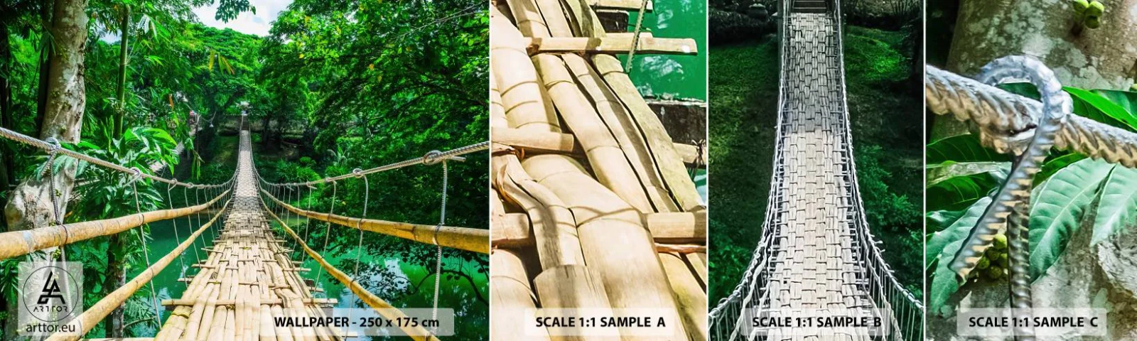 Fototapeten Muster Selbstklebend Deluxe Sticker - Monkey Bridge über das Grün - Landschaft, Dschungel, Philippinen - 100x30 cm