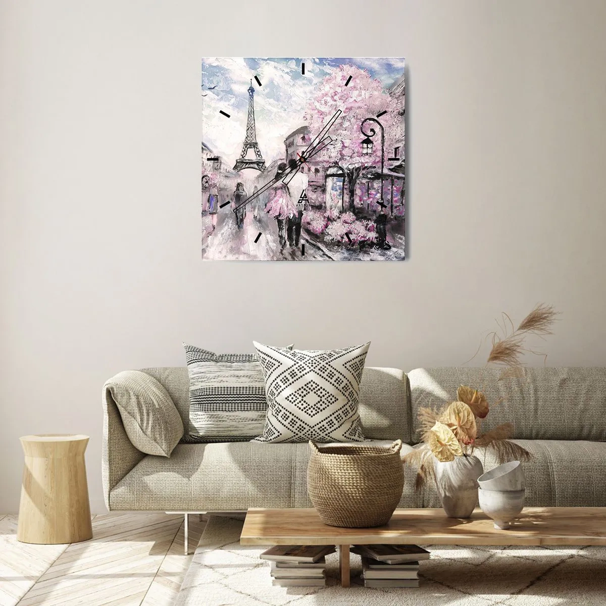 Wanduhr - Glasuhr - Ein romantischer Spaziergang in Paris am Eiffelturm - 30x30cm - Wie man sich verlieben kann, ist nur in ... - Moderne Wanddekoration für Wohnzimmer und Schlafzimmer ARTTOR