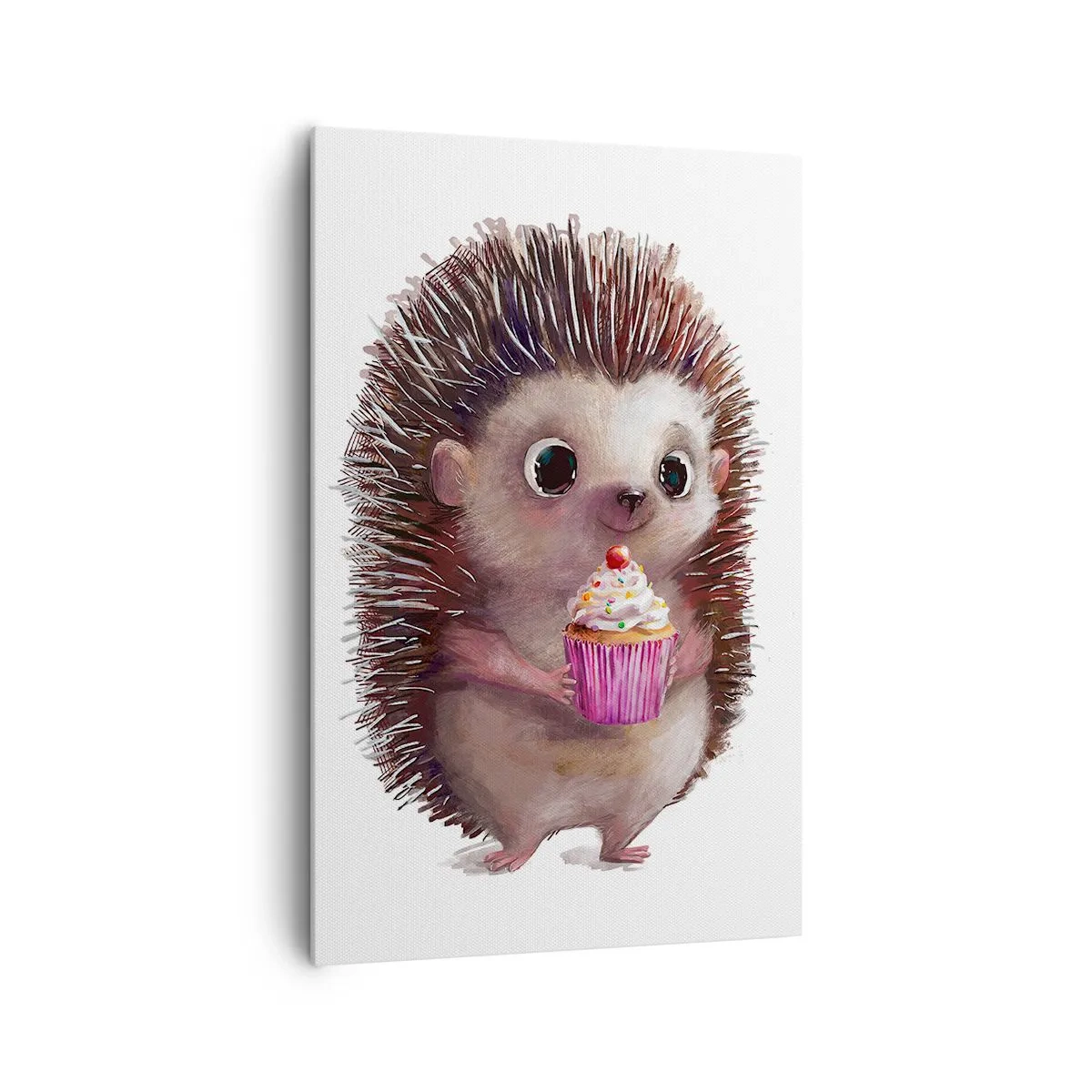 Bild auf Leinwand - Leinwandbild - Ein süßer Igel mit einem Cupcake - 80x120cm - Der Feiertag ist jeden Tag - Moderne Wanddekoration für Wohnzimmer und Schlafzimmer ARTTOR