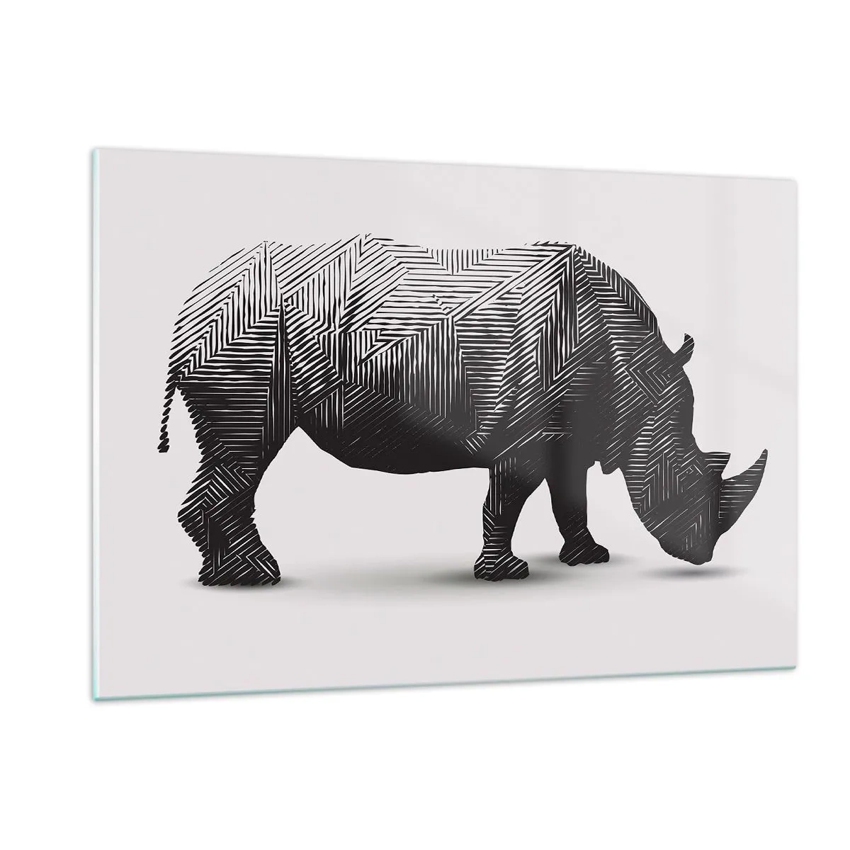 Glasbild - Bild auf glas - Schwarz-weißes Nashorn mit geometrischen Mustern - 120x80cm - Geometrische Schönheit der Natur - Moderne Wanddekoration für Wohnzimmer und Schlafzimmer ARTTOR