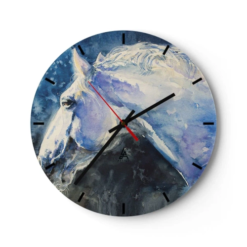 Wanduhr - Glasuhr - Künstlerisches Porträt eines Pferdes in Blau- und Weißtönen - 30x30cm - Porträt in blauem Glanz - Moderne Wanddekoration für Wohnzimmer, Küche und Schlafzimmer ARTTOR