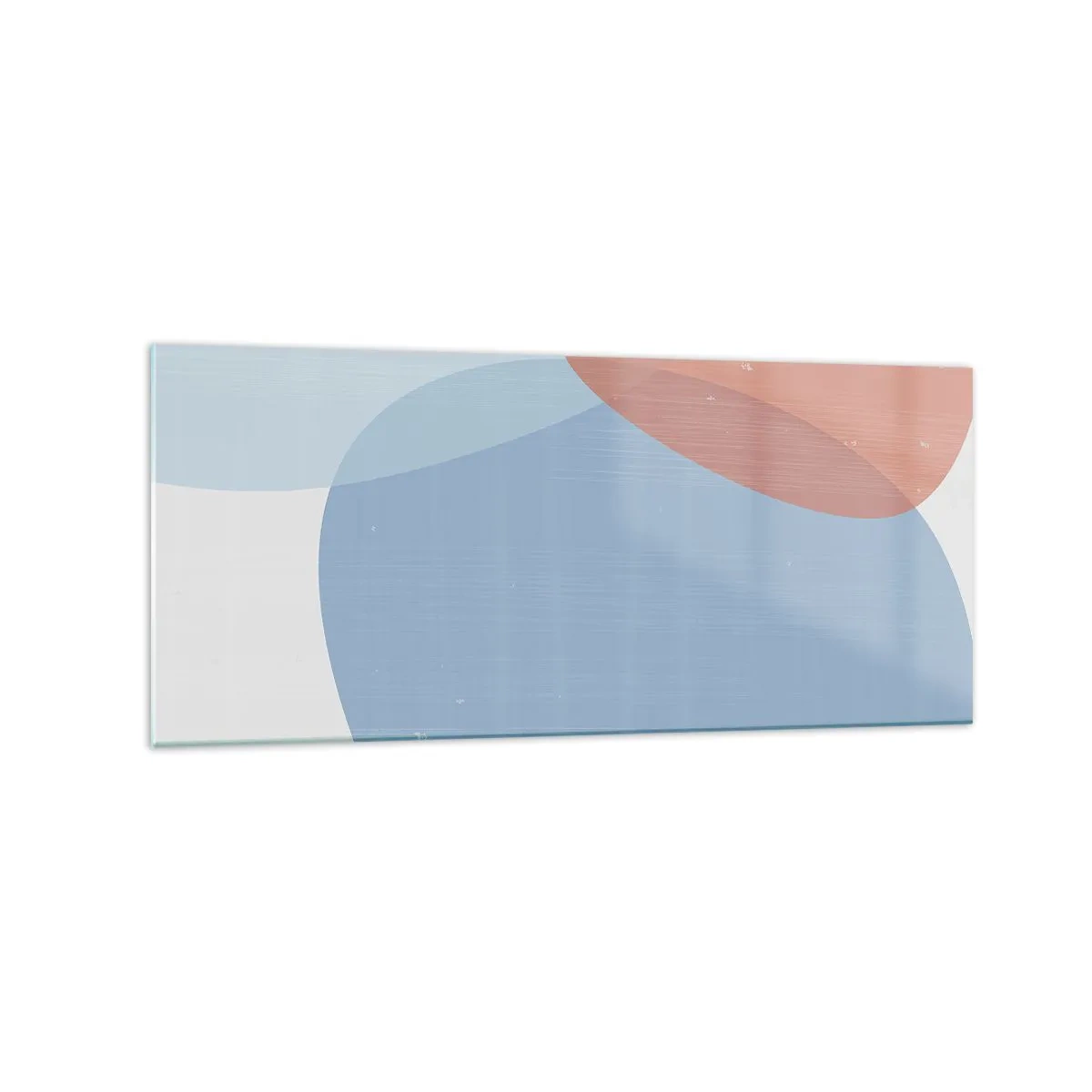 Glasbild - Bild auf glas - Eine abstrakte Komposition in Pastelltönen von Blau und Rosa mit organischen Formen. - 120x50cm - Pastellbeziehungen - Moderne Wanddekoration für Wohnzimmer und Schlafzimmer ARTTOR