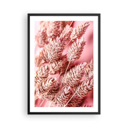 Poster in einem schwarzem Rahmen - Nahaufnahme von getrockneten Getreideähren auf rosa Hintergrund - 50x70cm - Eine Blumenkaskade in Rosa - Moderne Wanddekoration für Wohnzimmer und Schlafzimmer ARTTOR