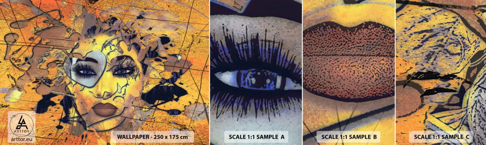 Fototapetenmuster Standard Eco - Sonnige Schönheit - Abstraktion, Das Gesicht einer Frau, Augen - 100x30 cm