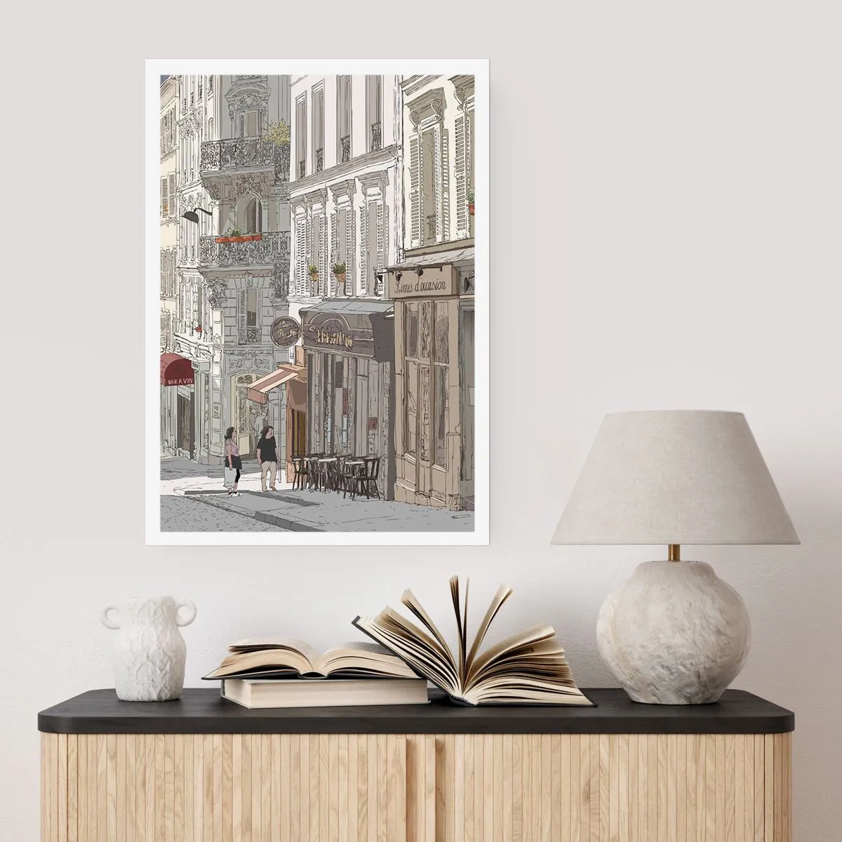 Poster - Illustration einer charmanten Straße im Pariser Stil - 50x70cm - Stadtfreuden - Moderne Wanddekoration für Wohnzimmer und Schlafzimmer ARTTOR