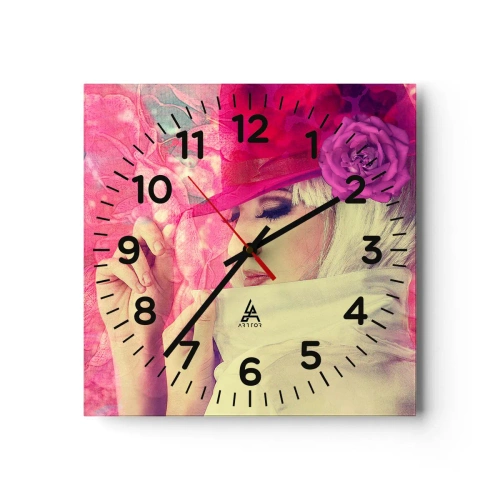 Wanduhr - Glasuhr - Retro-Porträt in einem rosa Nebel - 40x40 cm