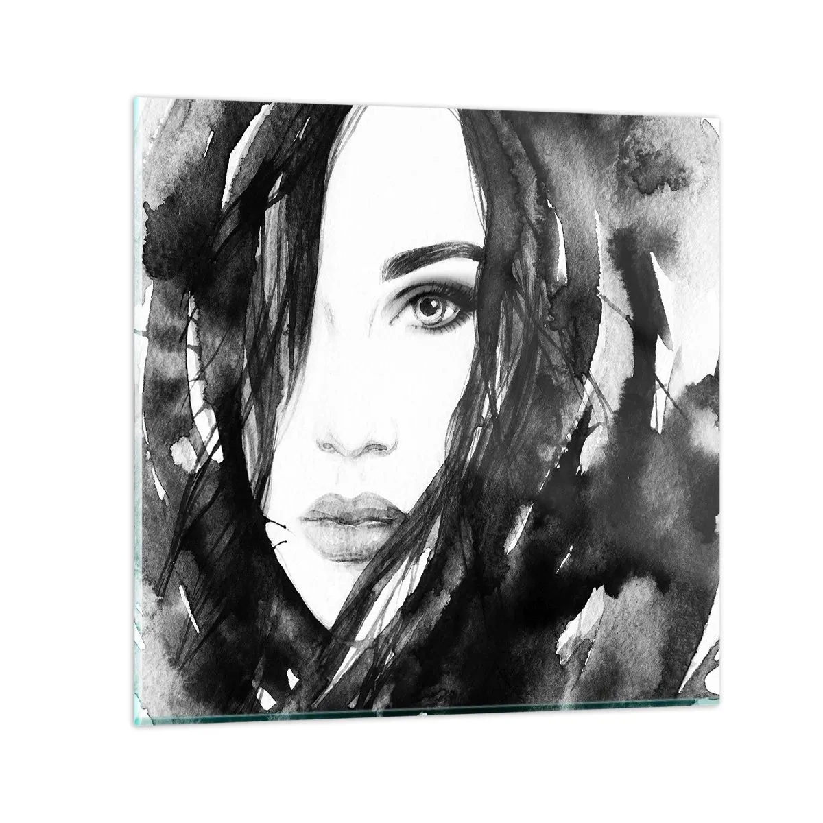 Glasbild - Bild auf glas - Porträt einer Dame in Schwarzweiß - 30x30 cm