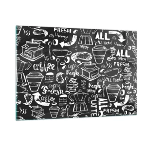 Glasbild - Bild auf glas - Kaffeegrafiken und Schriftzüge auf schwarzem Hintergrund im Retro-Stil - 120x80cm - Alles was Sie brauchen ist… - Moderne Wanddekoration für Wohnzimmer und Schlafzimmer ARTTOR