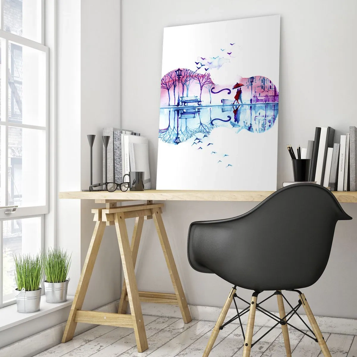 Glasbild - Bild auf glas - Eine gitarrenförmige Landschaft im Aquarellstil - 50x70cm - Ich bringe dir ein paar Regenbögen - Moderne Wanddekoration für Wohnzimmer und Schlafzimmer ARTTOR