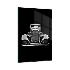Glasbild - Bild auf glas - Ein Oldtimer in Schwarz und Weiß - 80x120cm - Wahrer Gentleman - Moderne Wanddekoration für Wohnzimmer und Schlafzimmer ARTTOR