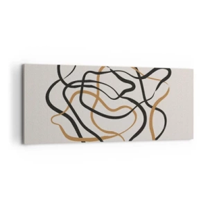 Bild auf Leinwand - Leinwandbild - Verworrene Linien in Schwarz und Gold auf hellem Hintergrund - 120x50cm - Alles ging schief - Moderne Wanddekoration für Wohnzimmer und Schlafzimmer ARTTOR