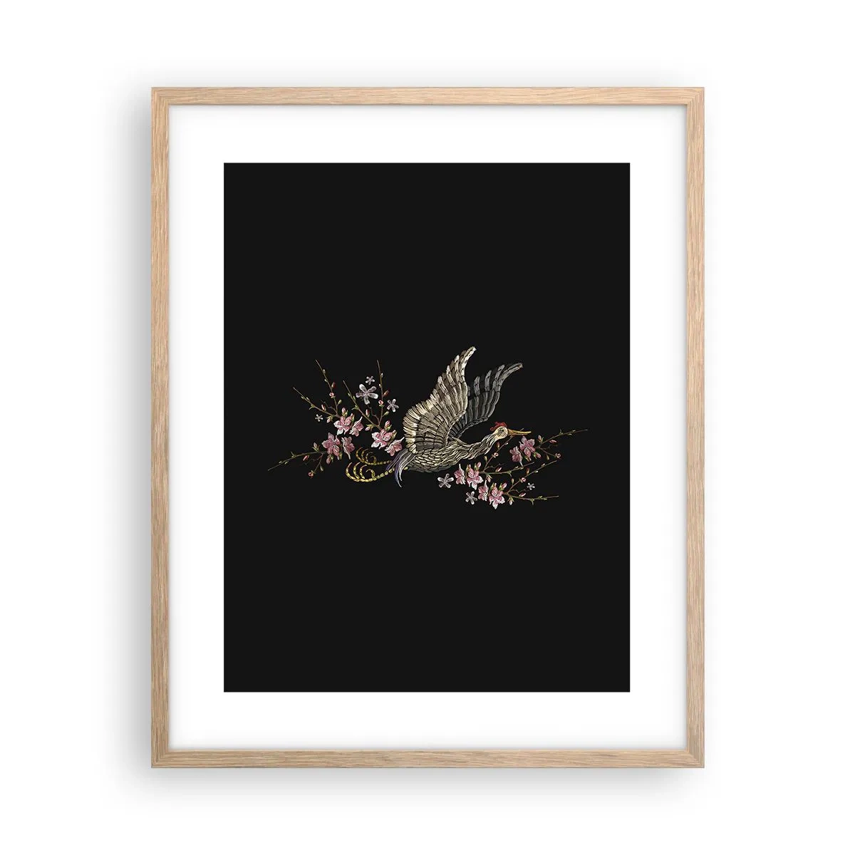 Poster in einem Rahmen aus heller Eiche - Exotischer gestickter Vogel - 40x50 cm