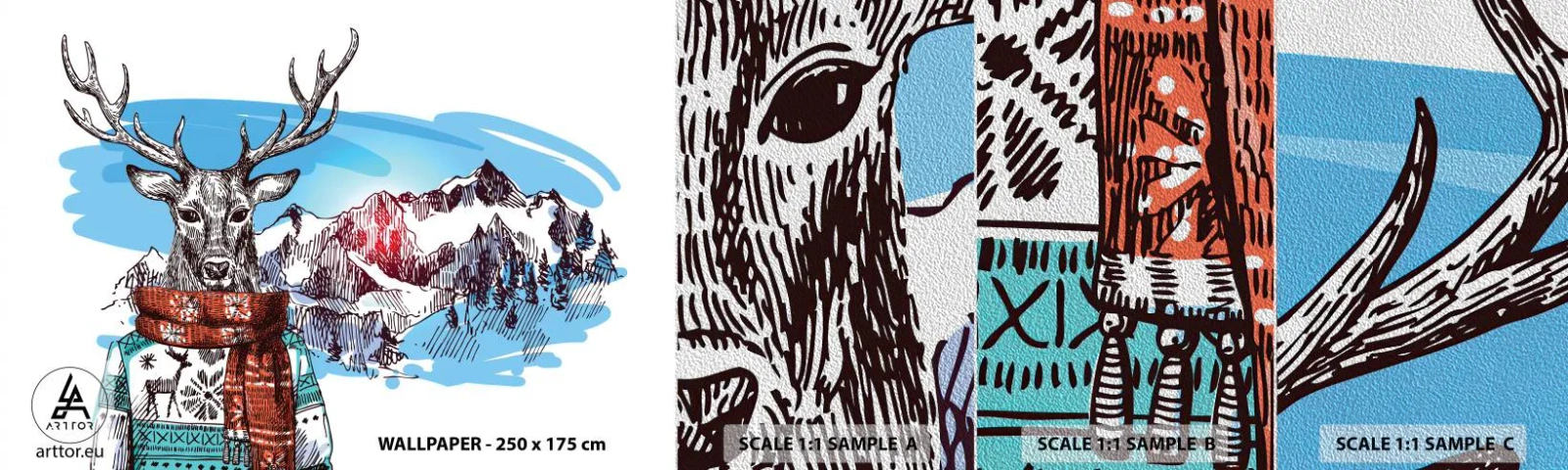 Fototapeten Muster Premium Sand - Auch ein Reh friert nicht - Abstraktion, Reh, Für Kinder - 100x30 cm