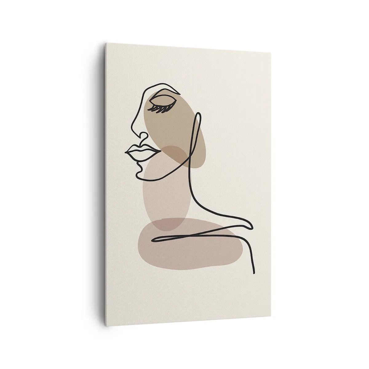 Bild auf Leinwand - Leinwandbild - Minimalistisches Frauengesicht mit abstrakten Flecken - 80x120cm - Sich selbst zugehört - Moderne Wanddekoration für Wohnzimmer und Schlafzimmer ARTTOR