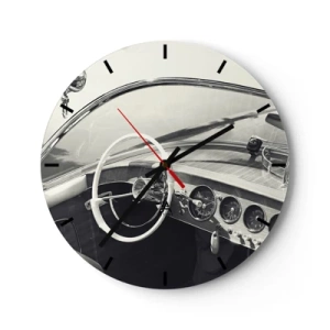 Wanduhr - Glasuhr - Oldtimer-Innenraum mit Lenkrad und Armaturenbrett - 30x30cm - Wetter für die Reichen - Moderne Wanddekoration für Wohnzimmer, Küche und Schlafzimmer ARTTOR