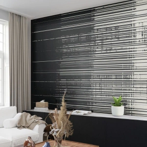 Fototapete Standard Eco - Schwarze und weiße Linien erzeugen rhythmische Wellen und Verzerrungen - 100x70cm - Wellen und Vibrationen - Moderne Wanddekoration für Wohnzimmer und Schlafzimmer ARTTOR