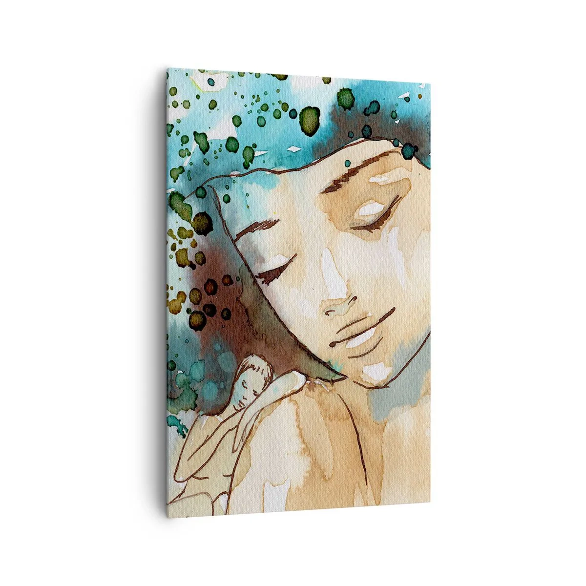 Bild auf Leinwand - Leinwandbild - Porträt einer Frau in zarten Aquarellfarben - 80x120cm - Dame in Blau - Moderne Wanddekoration für Wohnzimmer und Schlafzimmer ARTTOR