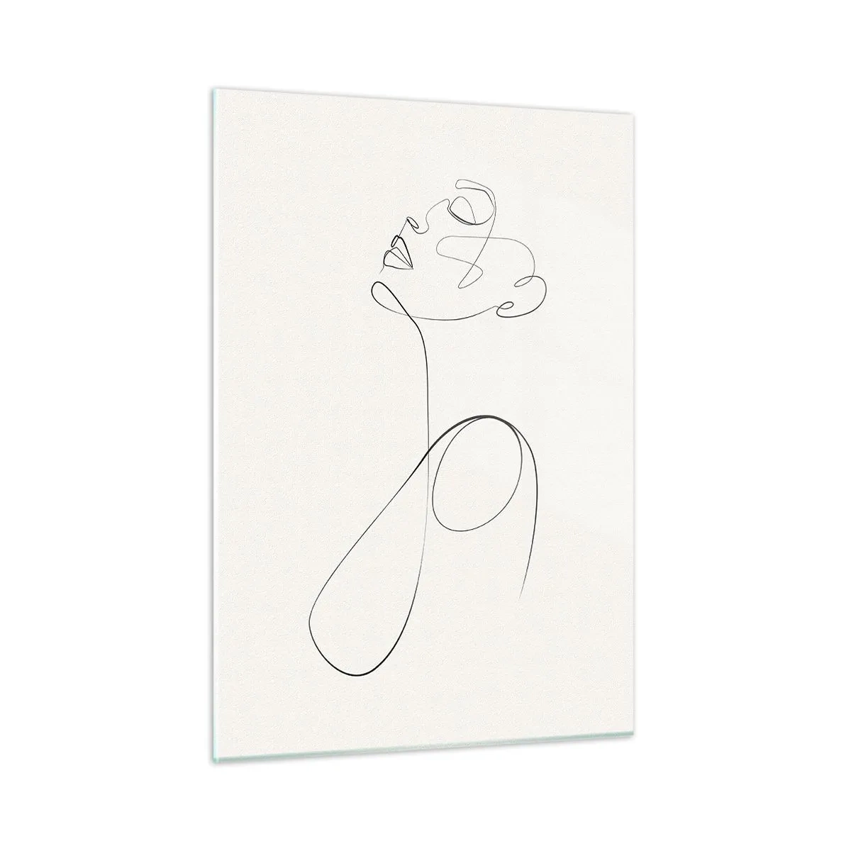 Glasbild - Bild auf glas - Weibliches Gesicht und Silhouette im Line-Art-Stil auf weißem Hintergrund - 50x70cm - Versunken in Träumen - Moderne Wanddekoration für Wohnzimmer und Schlafzimmer ARTTOR