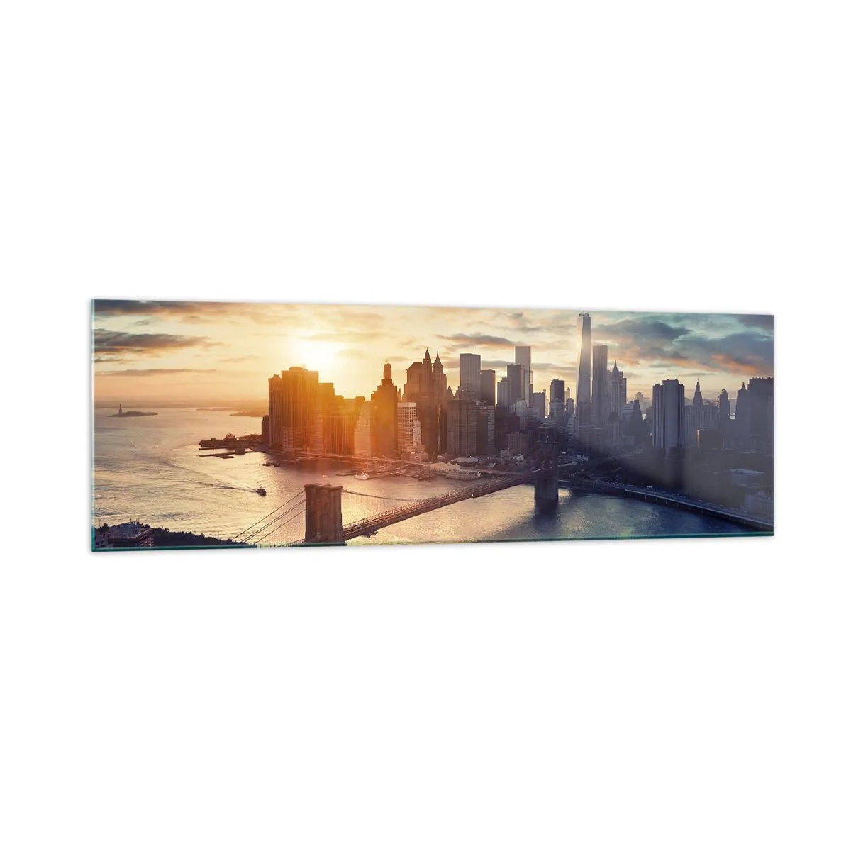 Glasbild - Bild auf glas - Panorama der Stadt mit der Brücke und dem Fluss im Licht der untergehenden Sonne - 160x50cm - Westliches Kulturdenkmal - Moderne Wanddekoration für Wohnzimmer und Schlafzimmer ARTTOR