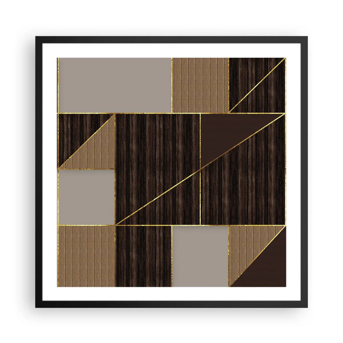 Poster in einem schwarzem Rahmen - Ein Mosaik aus Braun und Gold - 60x60 cm